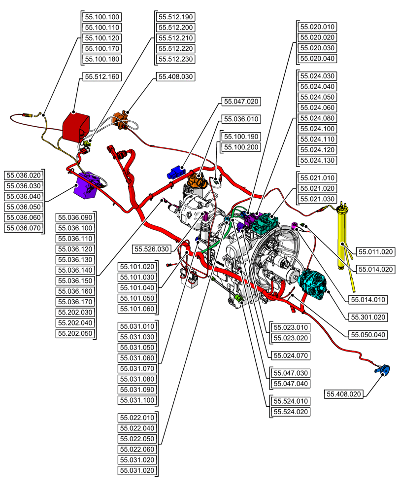 Схема запчастей Case 580SN WT - (55.000.00[02]) - SECTION INDEX - ELECTRICAL SYSTEMS (55) - ELECTRICAL SYSTEMS