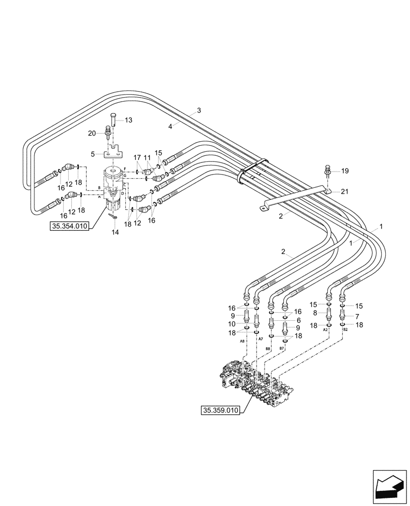 Схема запчастей Case CX57C - (35.354.050) - VAR - 747076 - HYDRAULIC SWIVEL, LINES (35) - HYDRAULIC SYSTEMS