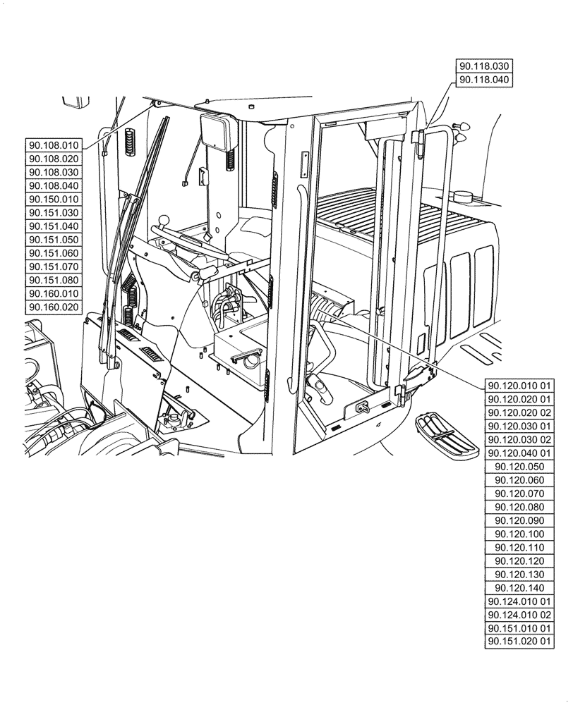 Схема запчастей Case 521G - (90.000.00[02]) - SECTION INDEX - PLATFORM, CAB, BODYWORK & DECALS (90) - PLATFORM, CAB, BODYWORK AND DECALS