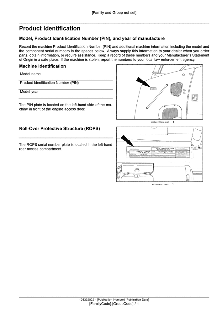 Схема запчастей Case 1650M XLT BD - (00.100.03[01]) - LOCATION OF SERIAL AND PRODUCT IDENTIFICATION NUMBERS (00) - GENERAL & PICTORIAL INDEX