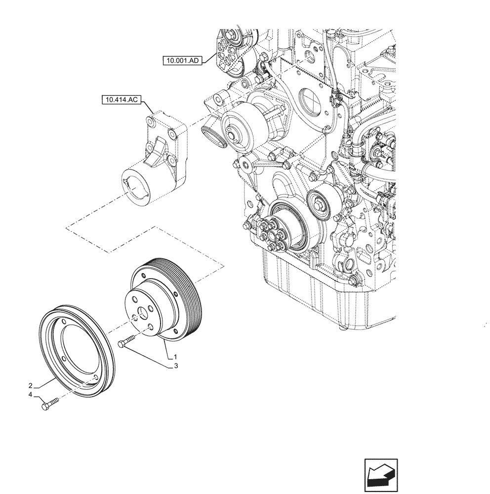 Схема запчастей Case F4HFE413P A008 - (10.414.AD) - FAN, PULLEY (10) - ENGINE