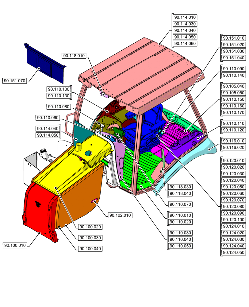 Схема запчастей Case 580SN WT - (90.000.00[02]) - SECTION INDEX - PLATFORM, CAB, BODYWORK & DECALS (90) - PLATFORM, CAB, BODYWORK AND DECALS
