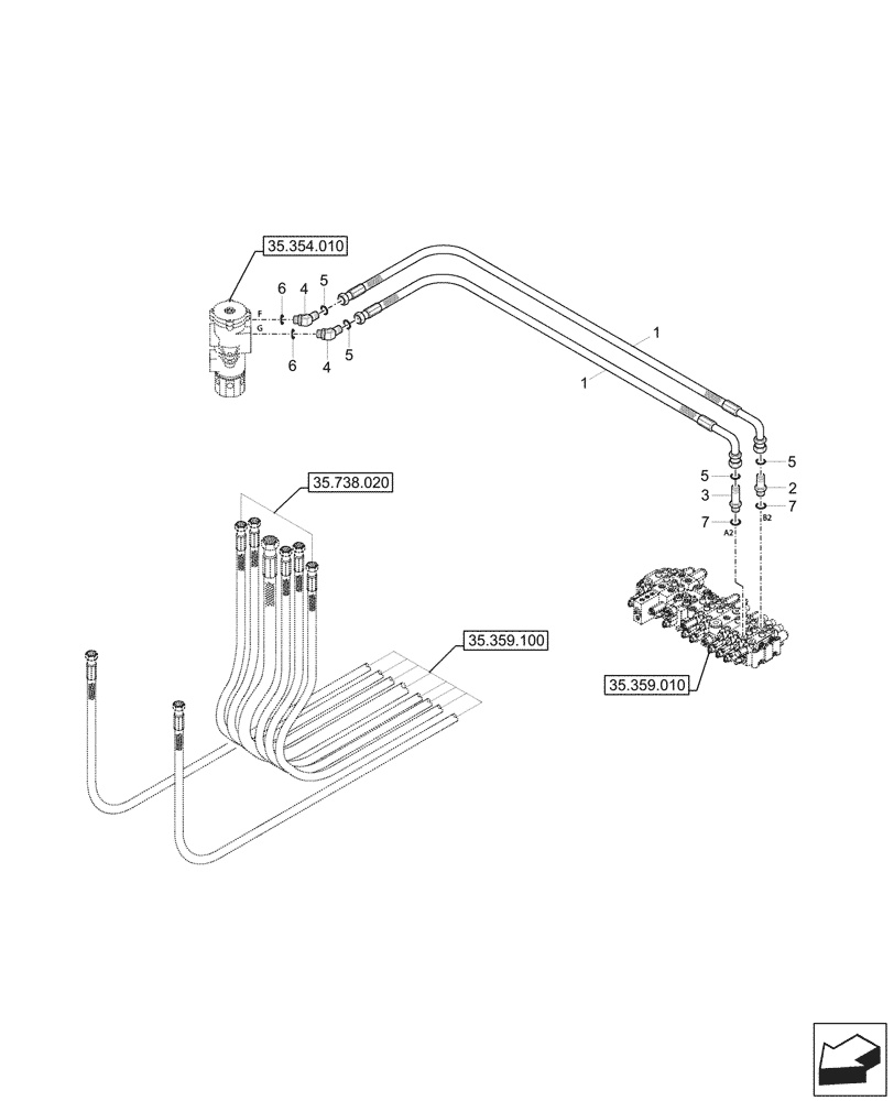 Схема запчастей Case CX57C - (35.354.040) - VAR - 747077 - HYDRAULIC SWIVEL, LINES (35) - HYDRAULIC SYSTEMS