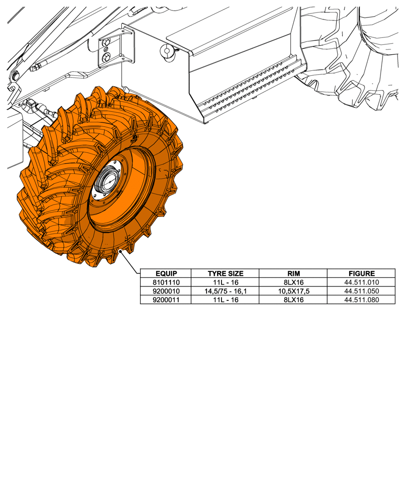 Схема запчастей Case 580N - (44.000.00[01]) - SECTION INDEX - WHEELS, 2WD (44) - WHEELS