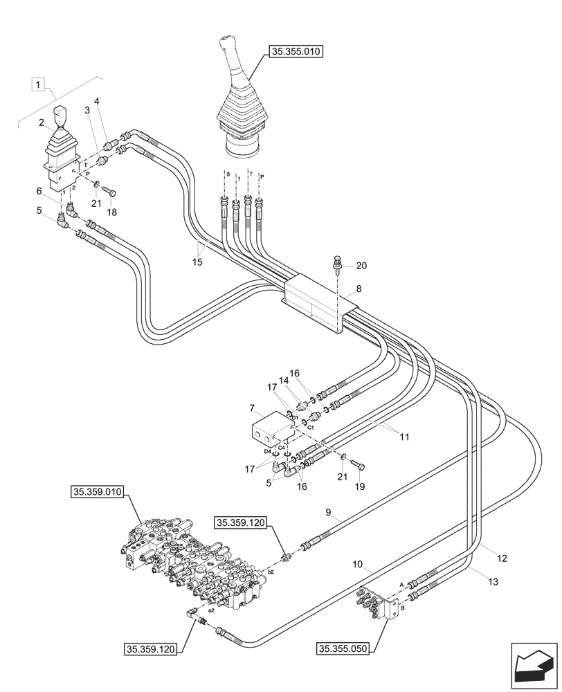 Схема запчастей Case CX57C - (35.355.040) - PILOT CONTROLS, DOZER, LINES (35) - HYDRAULIC SYSTEMS