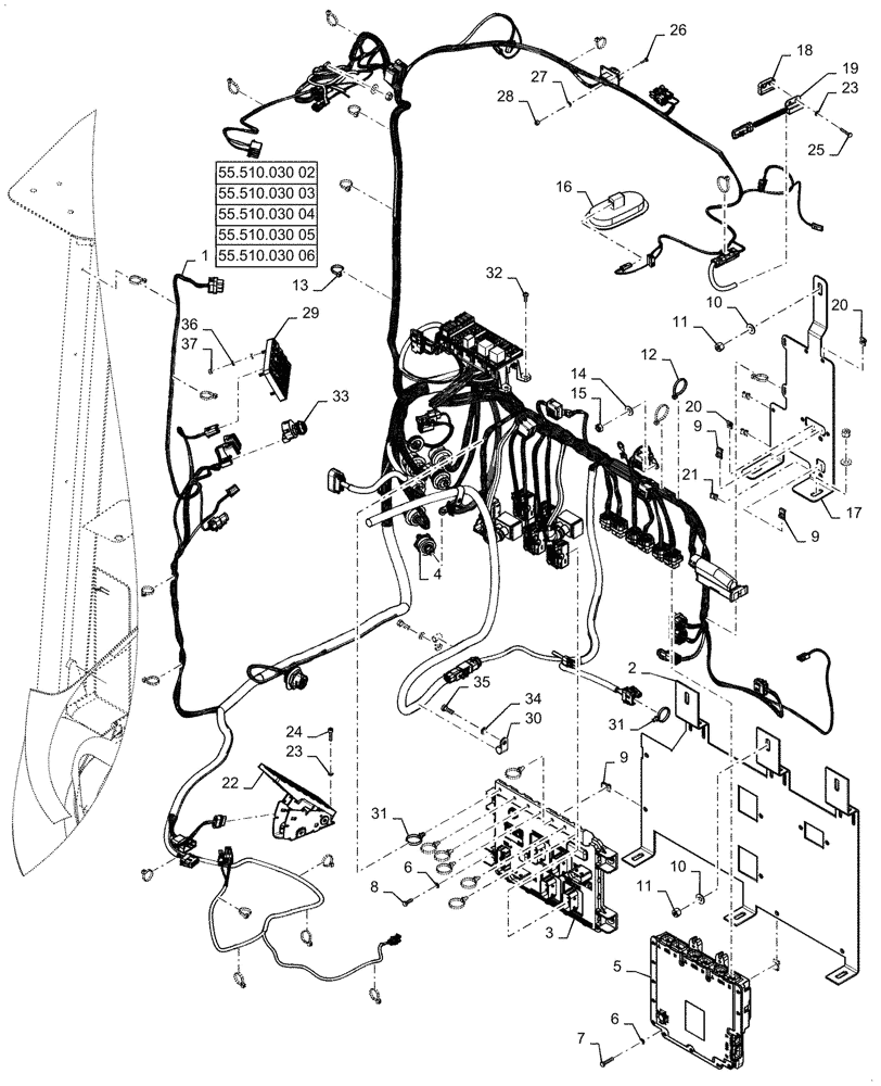 Схема запчастей Case 1021G - (55.510.030[01]) - CAB MAIN WIRE HARNESS INSTALLATION (55) - ELECTRICAL SYSTEMS