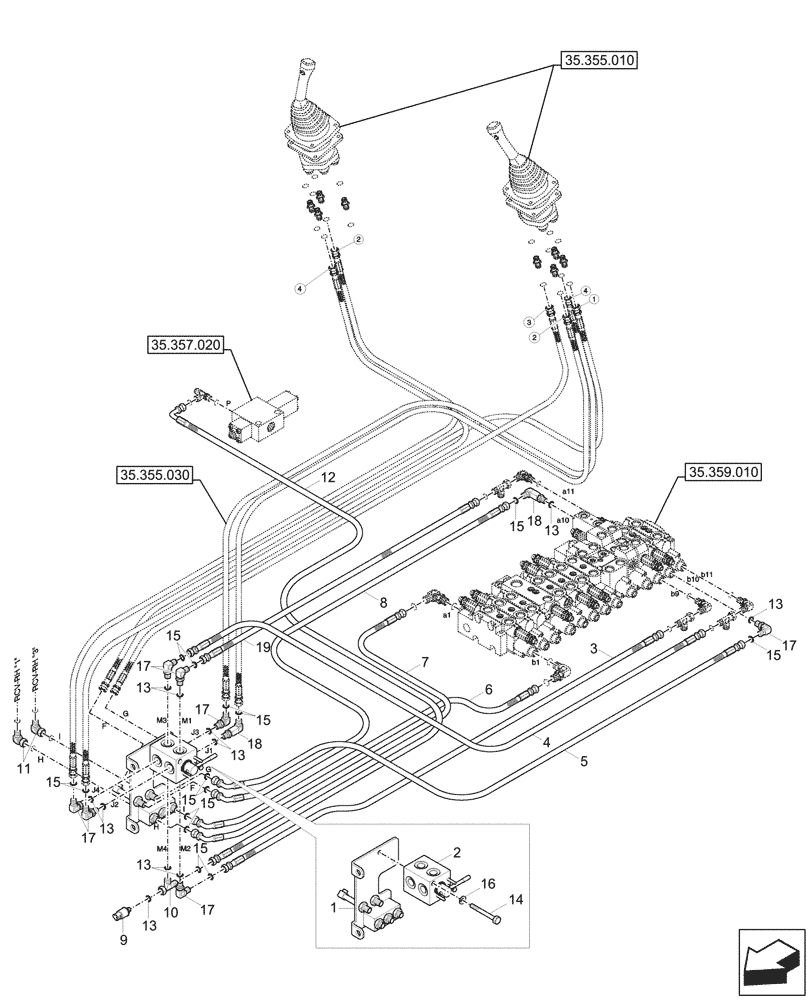 Схема запчастей Case CX60C - (35.355.050) - JOYSTICK, HYDRAULIC LINE, SELECTOR, VALVE, CONTROL VALVE (35) - HYDRAULIC SYSTEMS