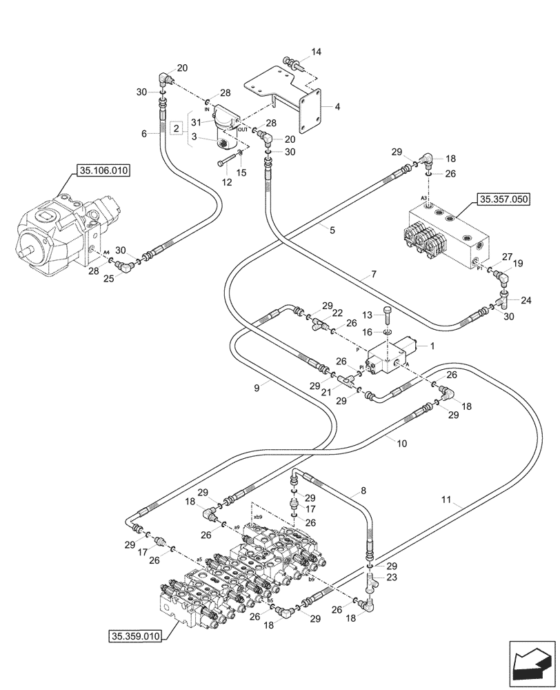 Схема запчастей Case CX60C - (35.357.020) - PILOT CONTROLS, SOLENOID VALVE, LINES (35) - HYDRAULIC SYSTEMS