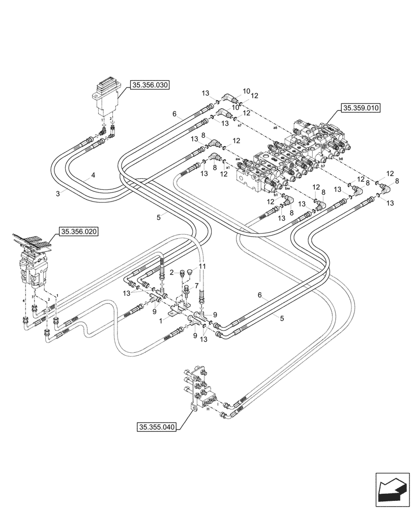 Схема запчастей Case CX60C - (35.357.040) - PILOT CONTROLS, CONTROL VALVE, PEDAL, LINES (35) - HYDRAULIC SYSTEMS