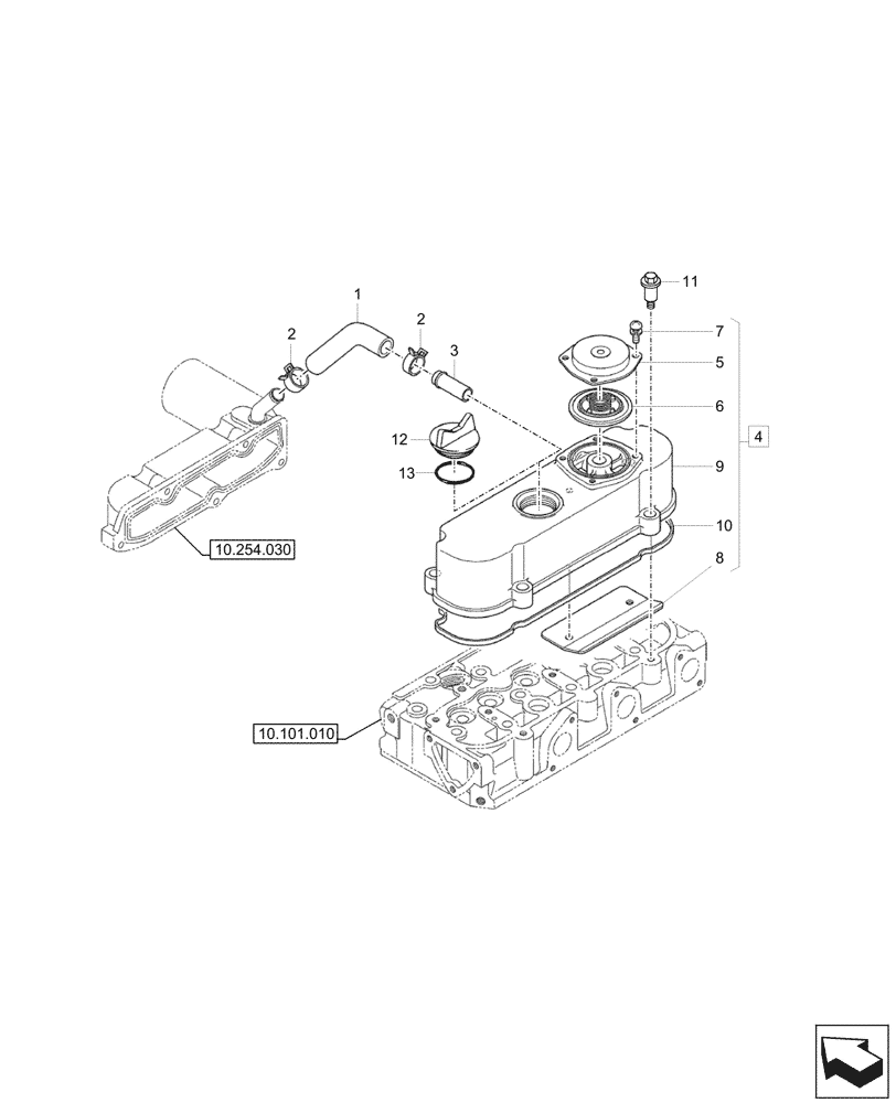 Схема запчастей Case CX17C - (10.101.020) - CYLINDER HEAD, COVER (10) - ENGINE
