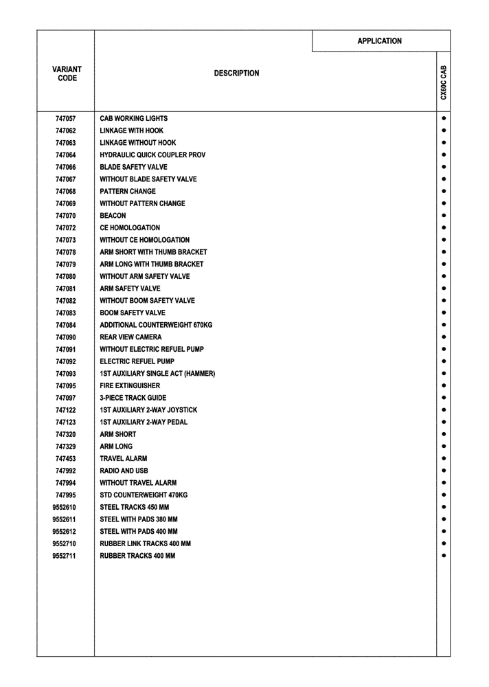 Схема запчастей Case CX60C - (00.100.04) - OPTIONAL EQUIPMENT (00) - GENERAL & PICTORIAL INDEX