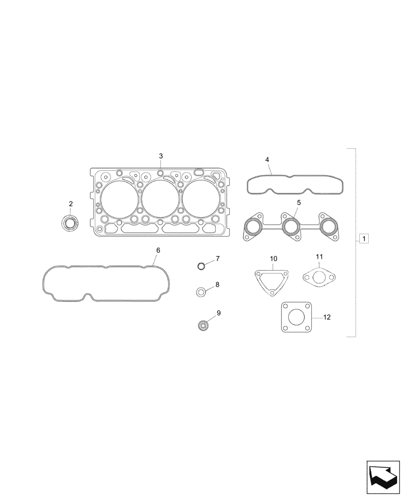 Схема запчастей Case CX17C - (10.001.040) - ENGINE GASKET KIT, UPPER (10) - ENGINE