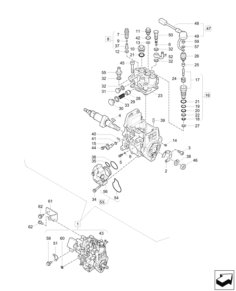 Схема запчастей Case CX37C - (10.218.030) - INJECTION PUMP, COMPONENTS (10) - ENGINE