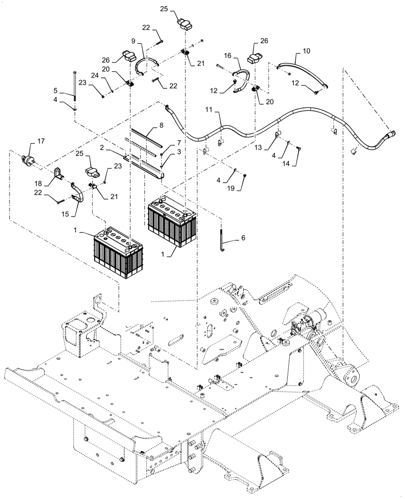 Схема запчастей Case 850M WT - (55.302.010) - BATTERY - TRAY & CABLES (55) - ELECTRICAL SYSTEMS