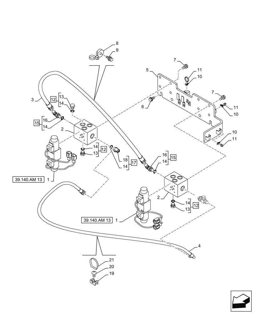 Схема запчастей Case CX490D RTC - (39.140.AM[12]) - VAR - 481263 - LINES, HYDRAULIC, COUNTERWEIGHT (39) - FRAMES AND BALLASTING