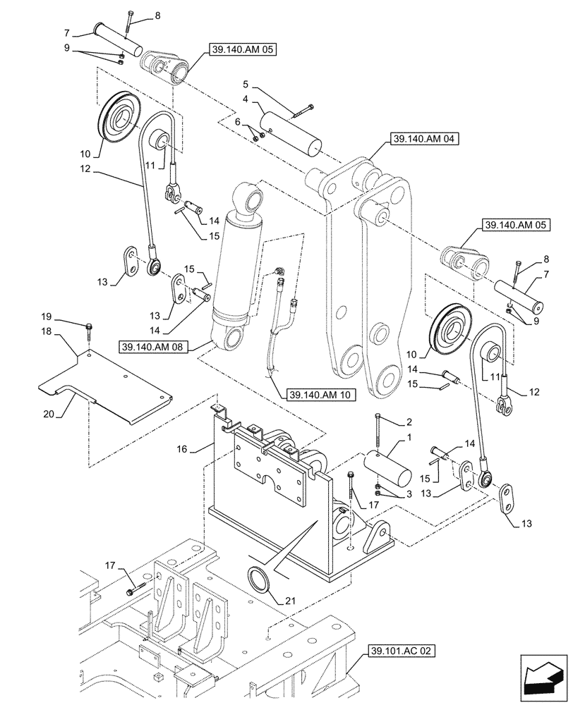 Схема запчастей Case CX500D RTC - (39.140.AM[03]) - VAR - 481263 - PULLEY & BELT, HYDRAULIC, COUNTERWEIGHT (39) - FRAMES AND BALLASTING
