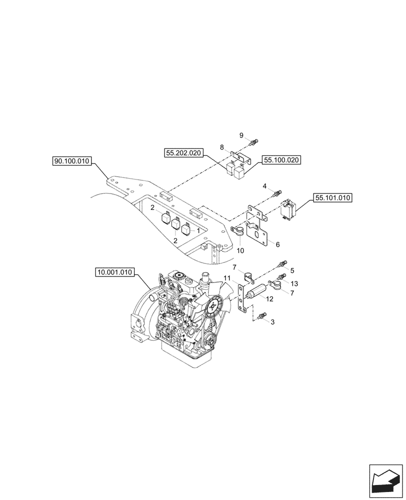 Схема запчастей Case CX17C - (55.100.010) - FUSE BOX, RELAY (55) - ELECTRICAL SYSTEMS