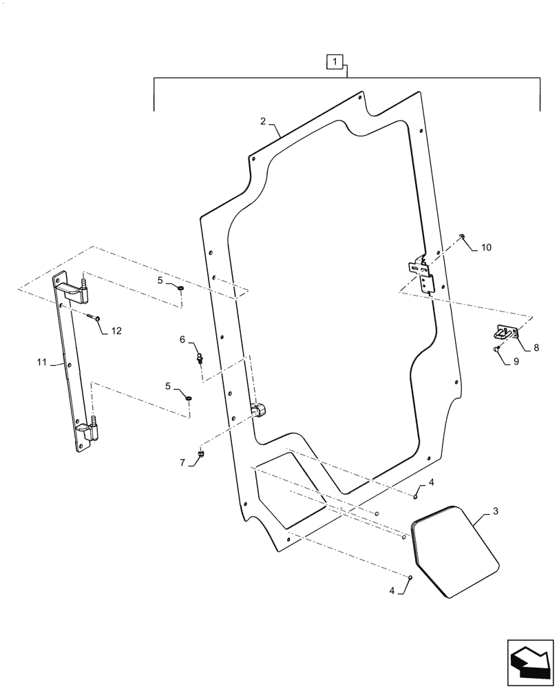 Схема запчастей Case TR340 - (90.154.040[01]) - GLASS DOOR, JAMB (90) - PLATFORM, CAB, BODYWORK AND DECALS