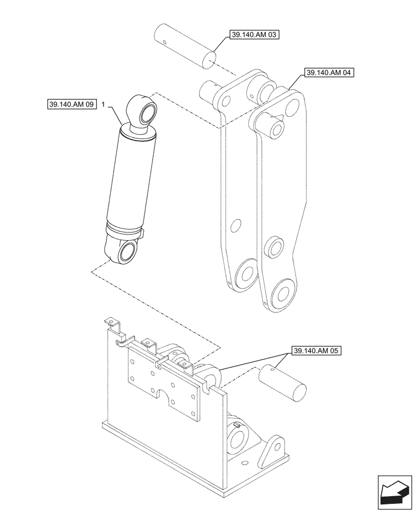 Схема запчастей Case CX500D RTC - (39.140.AM[08]) - VAR - 481263 - CYLINDER, HYDRAULIC, COUNTERWEIGHT (39) - FRAMES AND BALLASTING