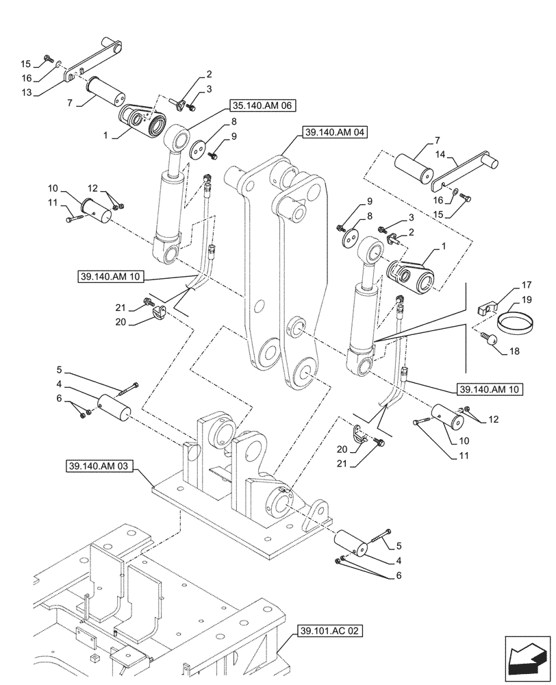 Схема запчастей Case CX500D RTC - (39.140.AM[05]) - VAR - 481263 - ARM, BUSHING, SUPPORT, HYDRAULIC, COUNTERWEIGHT (39) - FRAMES AND BALLASTING