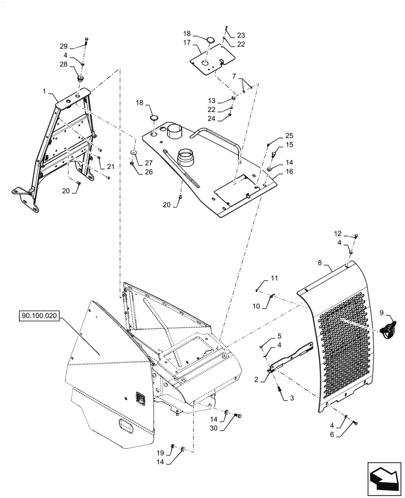 Схема запчастей Case 850M WT - (90.100.010) - HOOD, PANELS, GRILLE (90) - PLATFORM, CAB, BODYWORK AND DECALS