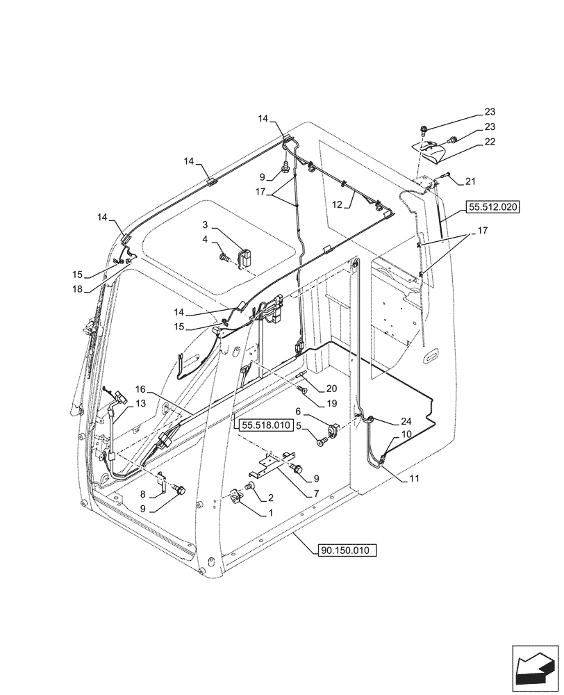 Схема запчастей Case CX750D RTC ME - (55.510.090) - CAB, RIGHT SIDE, WIRE HARNESS (55) - ELECTRICAL SYSTEMS