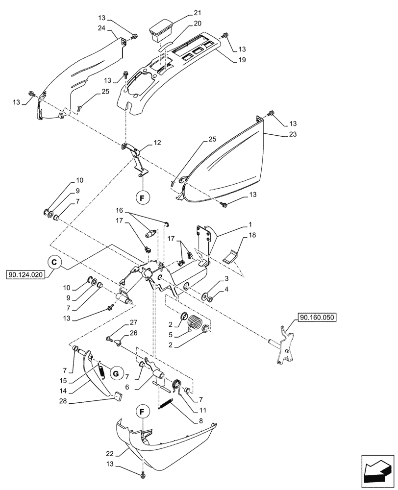 Схема запчастей Case CX750D RTC ME - (90.160.040) - VAR - 488035, 781277 - CONSOLE, SIDE PANEL, LH (90) - PLATFORM, CAB, BODYWORK AND DECALS