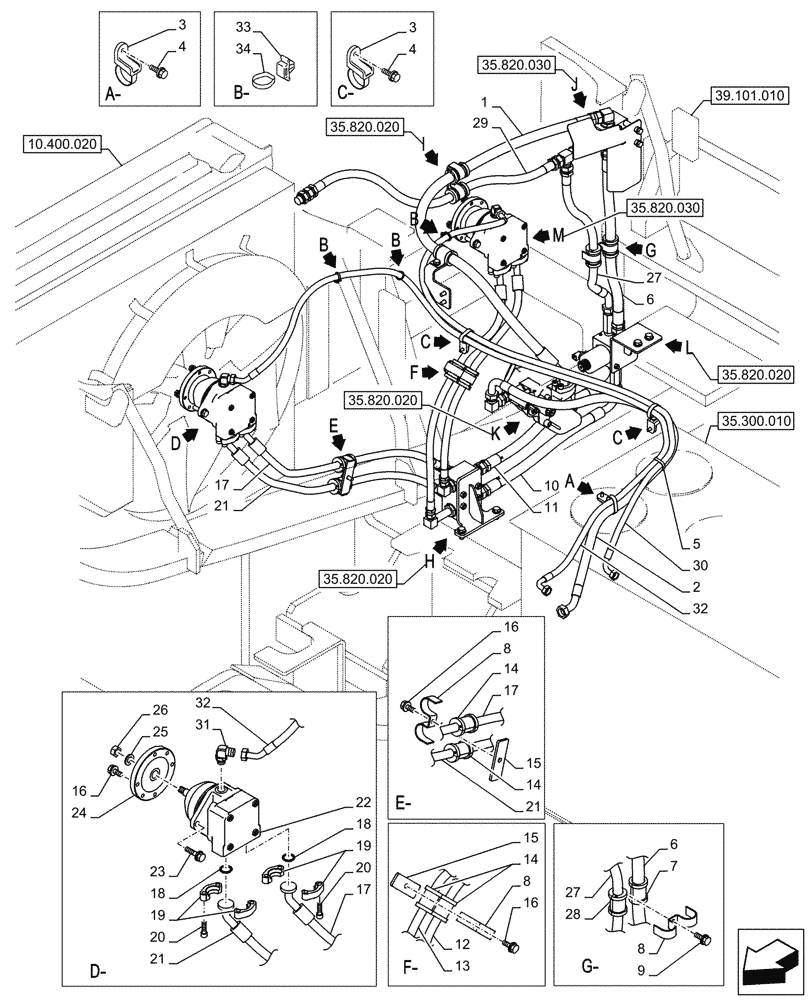 Схема запчастей Case CX750D RTC ME - (35.820.010) - FAN, RADIATOR, HYDRAULIC LINE (35) - HYDRAULIC SYSTEMS