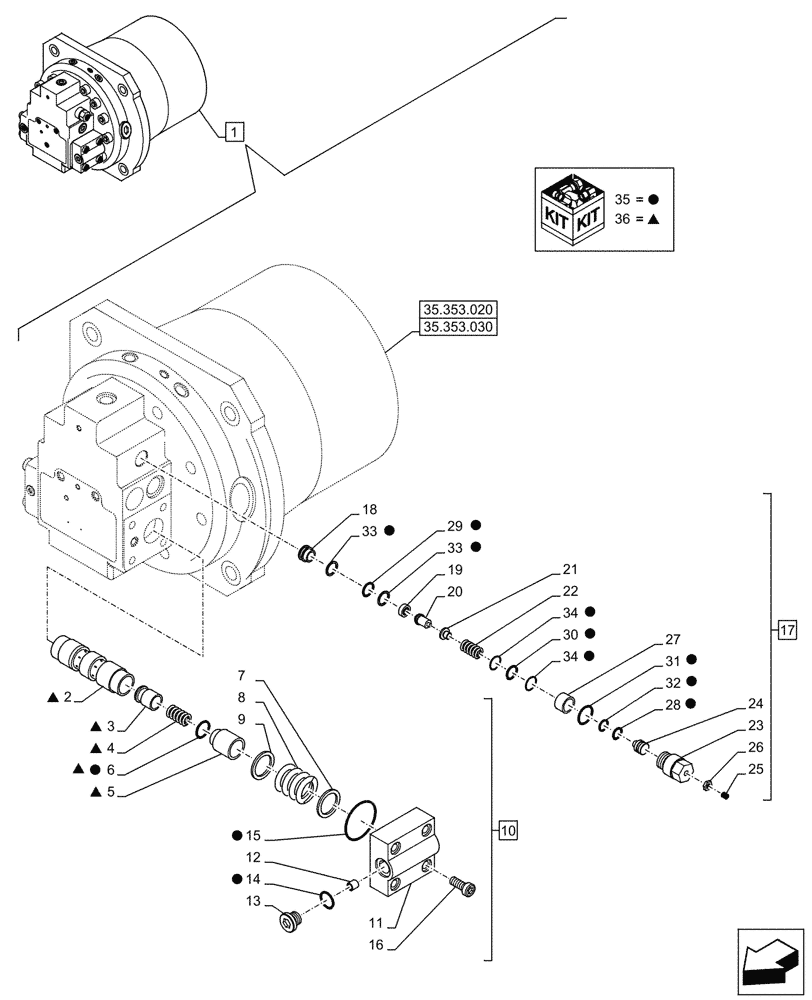 Схема запчастей Case CX750D RTC ME - (35.353.040) - TRAVEL MOTOR & REDUCTION GEAR, COMPONENTS (35) - HYDRAULIC SYSTEMS