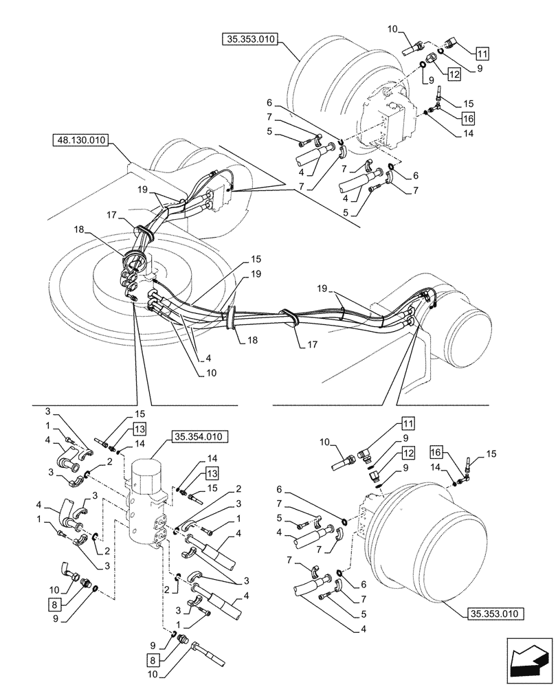 Схема запчастей Case CX750D RTC ME - (35.353.050) - TRAVEL MOTOR & REDUCTION GEAR, LINES (35) - HYDRAULIC SYSTEMS