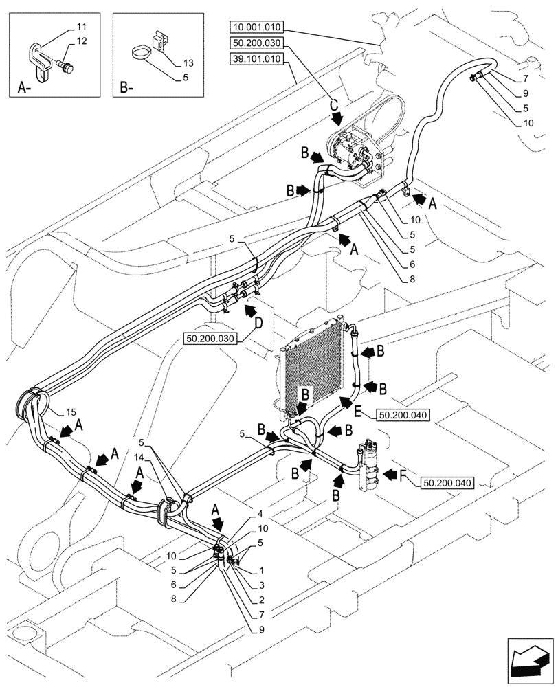 Схема запчастей Case CX750D RTC ME - (50.200.020) - AIR CONDITIONING, LINES (50) - CAB CLIMATE CONTROL