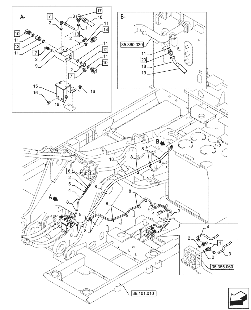 Схема запчастей Case CX750D RTC ME - (35.737.030) - VAR - 481064 - ARM, CYLINDER, LINES, SAFETY VALVE (35) - HYDRAULIC SYSTEMS