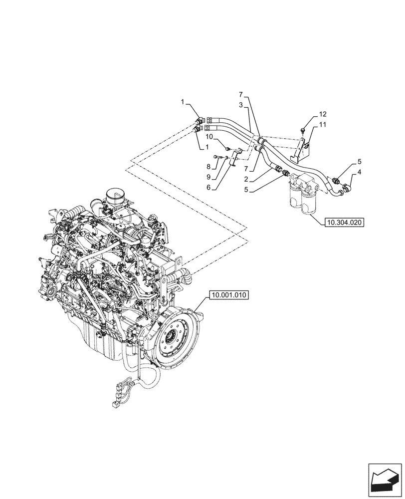 Схема запчастей Case CX750D RTC - (10.304.010) - ENGINE OIL FILTER, LINES (10) - ENGINE