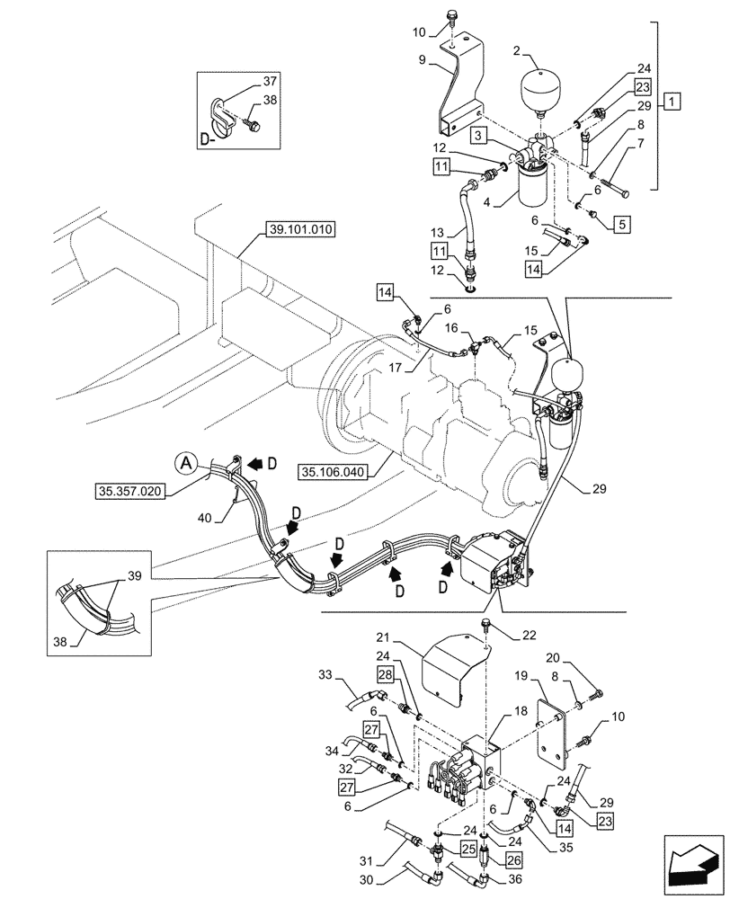 Схема запчастей Case CX750D RTC ME - (35.357.010) - PILOT VALVE, CONTROL VALVE LINE (35) - HYDRAULIC SYSTEMS