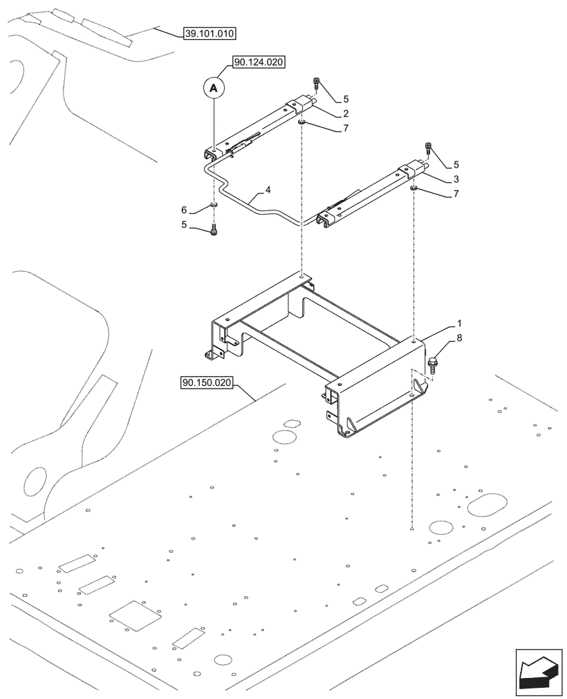 Схема запчастей Case CX750D RTC ME - (90.124.010) - VAR - 488035, 781277 - SEAT, AIR SUSPENSION, GUIDE (90) - PLATFORM, CAB, BODYWORK AND DECALS