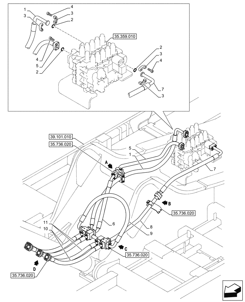 Схема запчастей Case CX750D RTC ME - (35.736.010) - LIFT CYLINDER, BOOM, LINE (35) - HYDRAULIC SYSTEMS