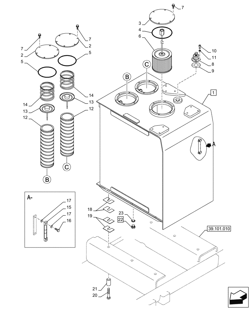 Схема запчастей Case CX750D RTC ME - (35.300.010) - HYDRAULIC OIL RESERVOIR (35) - HYDRAULIC SYSTEMS