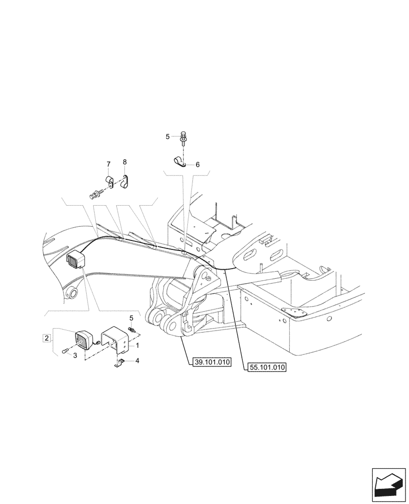 Схема запчастей Case CX37C - (55.511.010) - WORK LIGHT, BOOM, WIRE HARNESS (55) - ELECTRICAL SYSTEMS