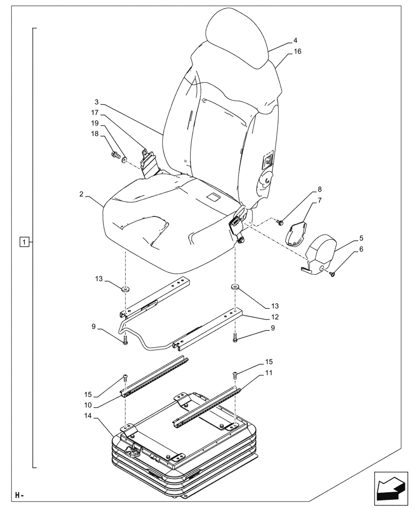 Схема запчастей Case CX750D RTC ME - (90.124.040) - VAR - 781277 - SEAT, AIR SUSPENSION, COMPONENTS (90) - PLATFORM, CAB, BODYWORK AND DECALS