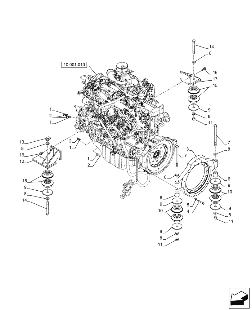 Схема запчастей Case CX750D RTC ME - (10.001.020) - STD + VAR - 488034 - ENGINE, SUPPORT (10) - ENGINE