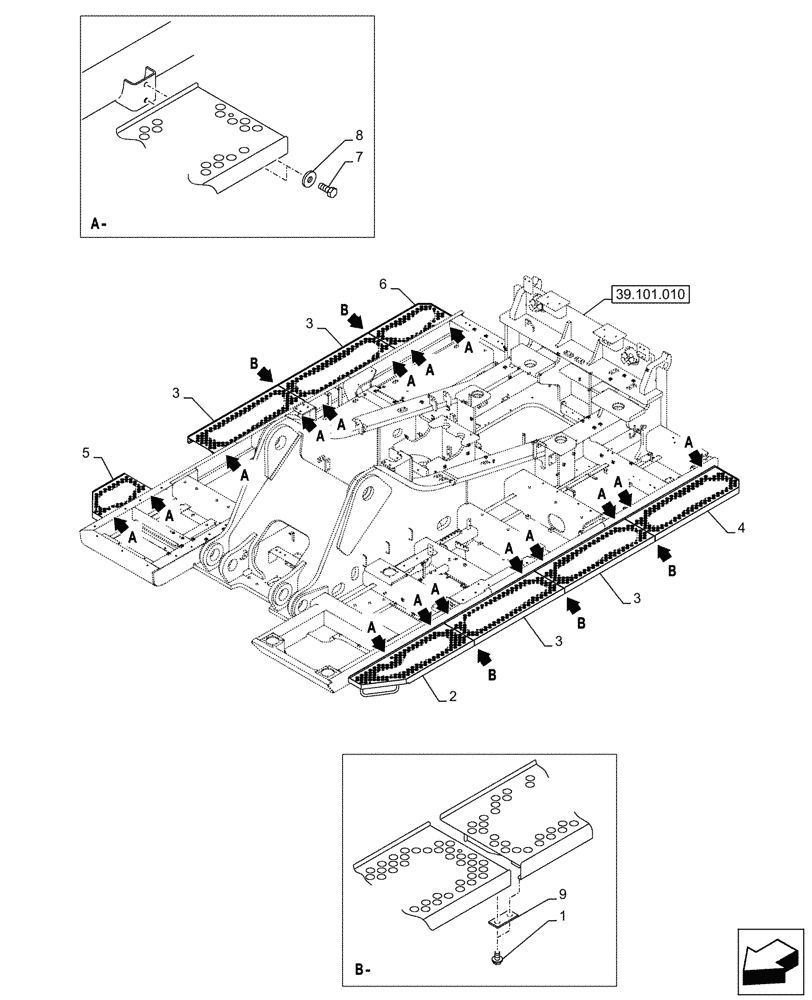 Схема запчастей Case CX750D RTC ME - (39.101.020) - UPPER FRAME CATWALK (39) - FRAMES AND BALLASTING
