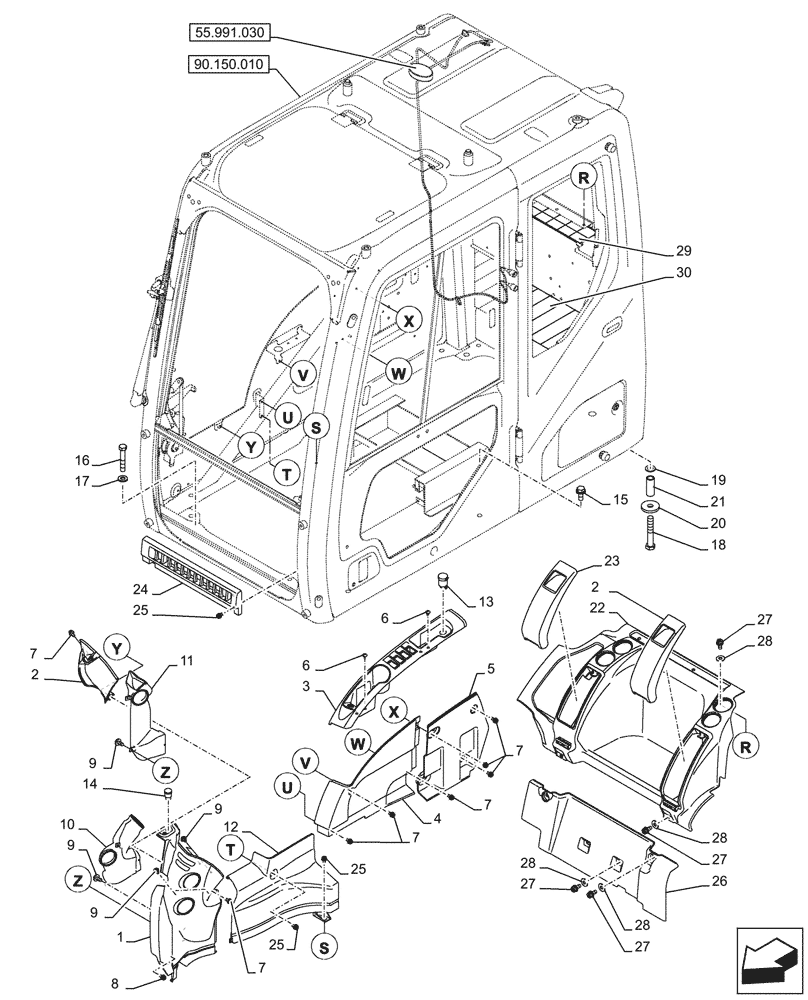 Схема запчастей Case CX750D RTC ME - (90.160.060) - CAB, PANEL (90) - PLATFORM, CAB, BODYWORK AND DECALS