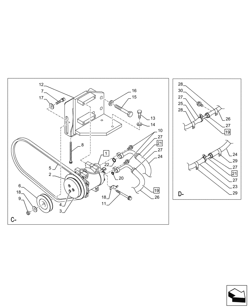 Схема запчастей Case CX750D RTC ME - (50.200.030) - AIR CONDITIONING, COMPRESSOR (50) - CAB CLIMATE CONTROL
