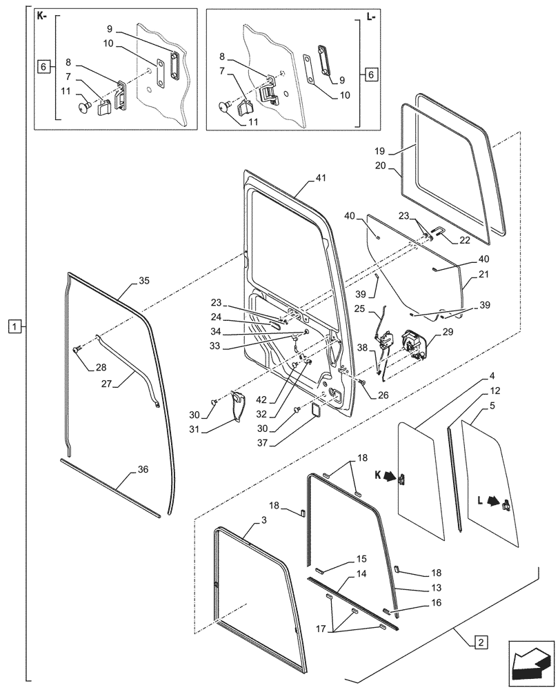 Схема запчастей Case CX750D RTC ME - (90.154.010) - CAB DOOR (90) - PLATFORM, CAB, BODYWORK AND DECALS