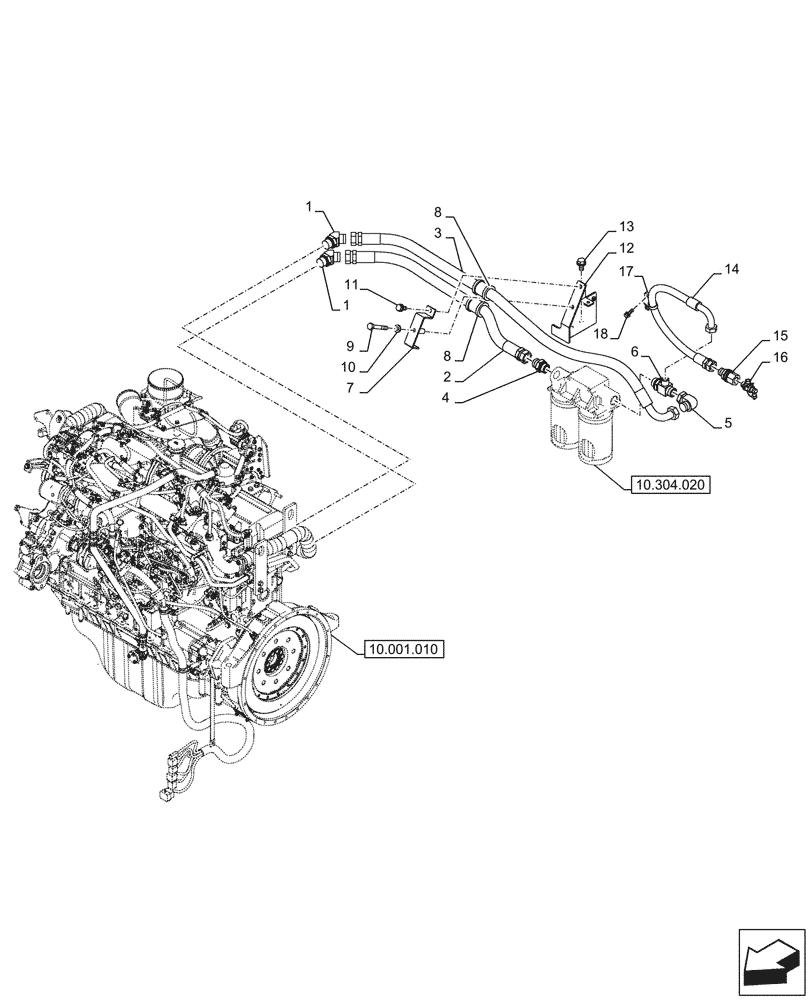 Схема запчастей Case CX750D RTC ME - (10.304.020) - VAR - 488034 - ENGINE OIL FILTER, DRAIN LINE (10) - ENGINE