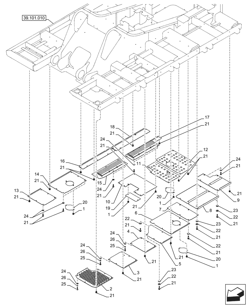 Схема запчастей Case CX750D RTC ME - (90.116.010) - GUARD, FRAME, LOWER (90) - PLATFORM, CAB, BODYWORK AND DECALS