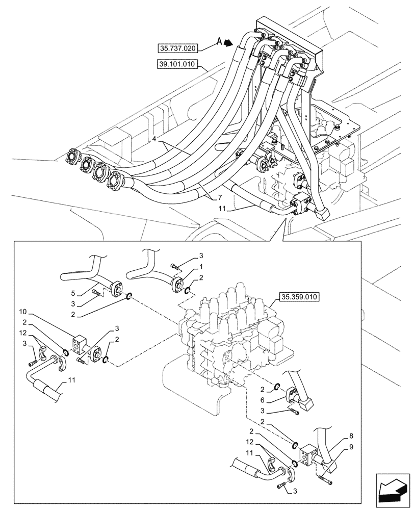 Схема запчастей Case CX750D RTC ME - (35.737.010) - ARM, CYLINDER, LINES (35) - HYDRAULIC SYSTEMS
