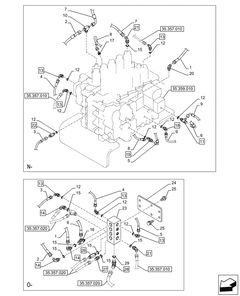 Схема запчастей Case CX750D RTC ME - (35.357.030) - PILOT VALVE, CONTROL VALVE LINE (35) - HYDRAULIC SYSTEMS