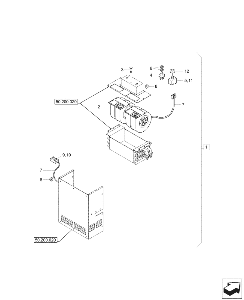 Схема запчастей Case CX37C - (55.050.010) - VAR - 747989, 747990 - AIR CONDITIONING, BLOWER, TEMPERATURE SWITCH, CAB (55) - ELECTRICAL SYSTEMS