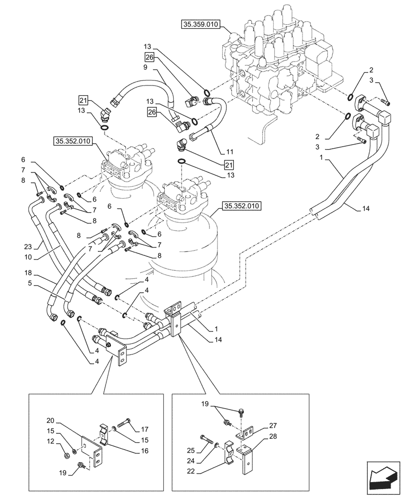 Схема запчастей Case CX750D RTC ME - (35.352.060) - MOTO-REDUCTION GEAR, LINES (35) - HYDRAULIC SYSTEMS